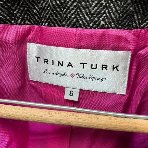 Trina Turk Women's Puff Short‎ Sleeve Cropped Tweed Wool Blazer- Size 6 - Picture 4 of 5